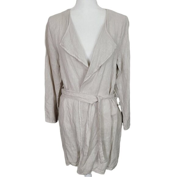 Alessia Pacini Sz Small Italian Wrap Cardigan 100% Linen Tan Roll Tab Sleeves - Picture 1 of 9